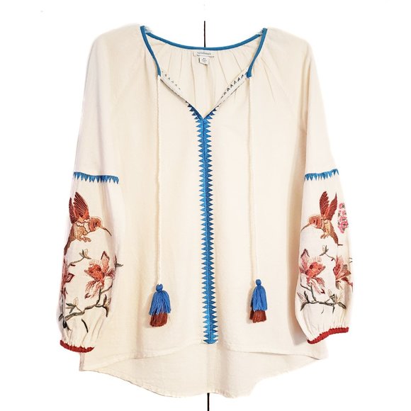 Sundance Paloma Oversized Embroidered Boho Peasant Top - Picture 3 of 8